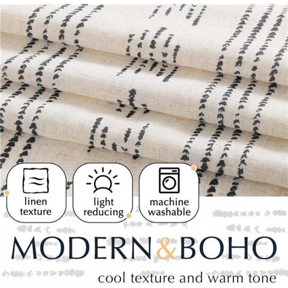 Boho Kitchen Curtain Linen Tier Curtain Bohemian Cafe 36 Inch Geometric Striped - Picture 3 of 8